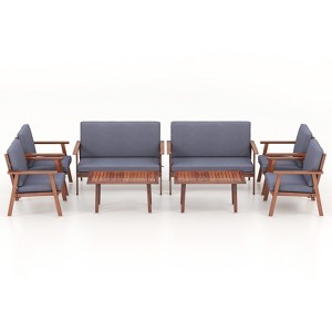Tangkula 8PCS Conversation Set Acacia Wood Sofa Coffee Table w/ Cushioned Seat Patio - 1 of 3