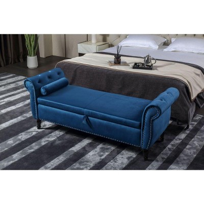 Streamdale 63" Velvet Multifunctional Storage Rectangular Sofa Stool Buttons Tufted Nailhead Trim
