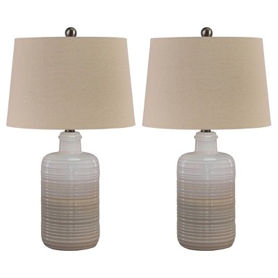Set of 2 Taupe and White Ceramic Table Lamps