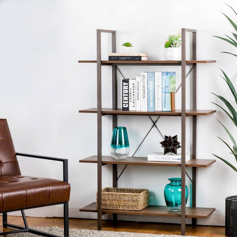 Modern Industry Metal/Wooden 4 Tier Bookcase with Shelves - Glitzhome, 2 of 9