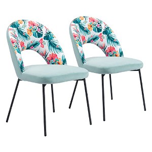 Zuo Bethpage Dining Chair (Set of 2) Multicolor Print & Green - 1 of 4