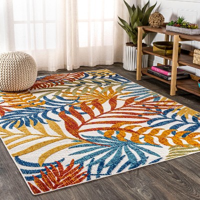 Tropical Bliss Navy & Aqua Palm Indoor/Outdoor 9' x 12' Rug