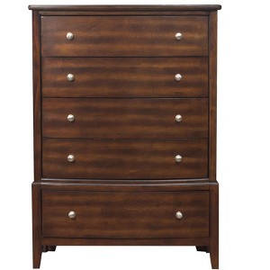 Dark Cherry Finish 1pc Chest of 5x Drawers Satin Nickel Tone Knobs Transitional Style Bedroom Furniture - 1 of 4