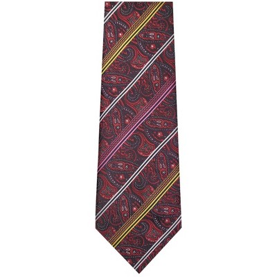 TheDapperTie Men's Burgundy, Pink, Yellow And White Paisley Necktie with Hanky