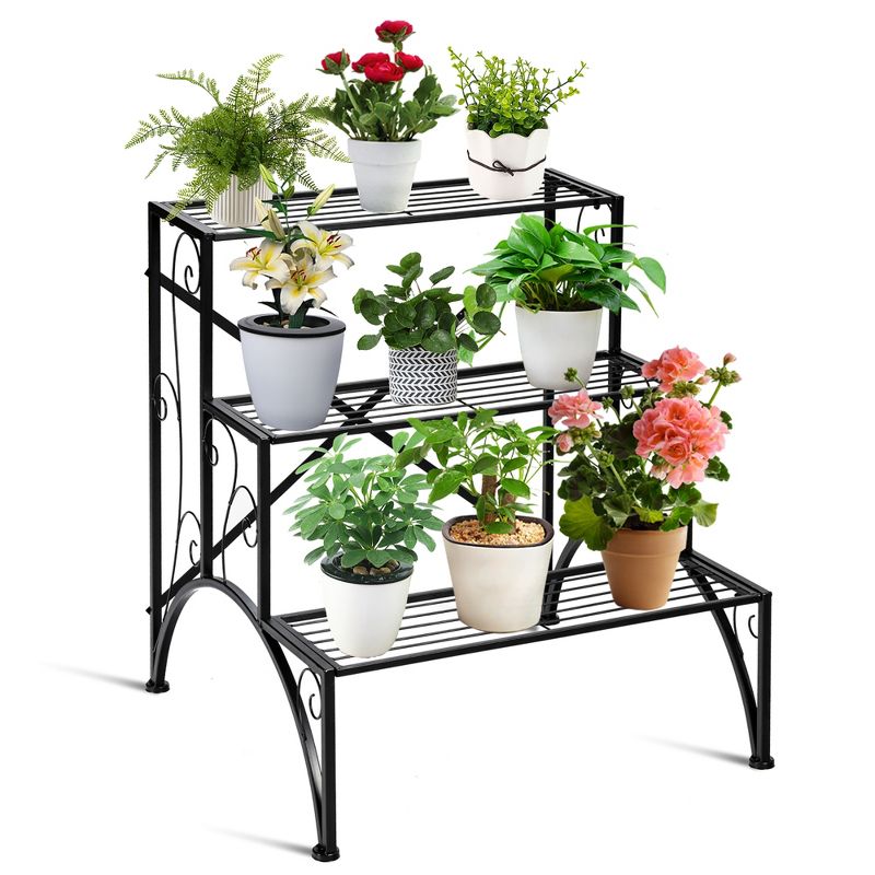 Costway Plant Rack 3-Tier Metal Plant Stand Garden Shelf Stair Style Decorative, 1 of 11