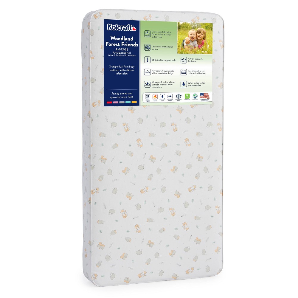 Kolcraft 2-Stage Antibacterial Baby Crib Mattress and Toddler Bed Mattress - Woodland Forest Friends -  89182494