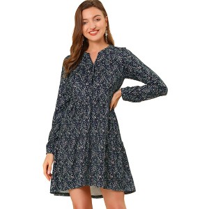 INSPIRE CHIC Women's Spring Floral Long Sleeves V Neck Casual Babydoll Tiered Dress - 1 of 4