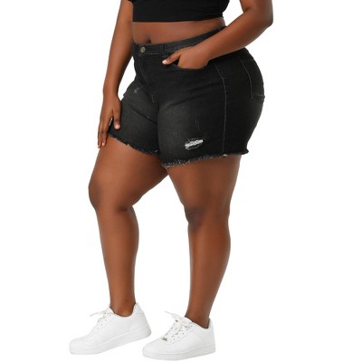 Agnes Orinda Women's Plus Size Denim High Waisted Raw Hem Stretched Distressed Lounge Jean Shorts