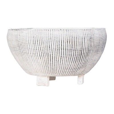 Small Footed Terracotta Planter with Fluted Texture Distressed Cream - 3R Studios