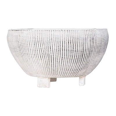 Photo 1 of **damaged, view photos**
Small Footed Terracotta Planter with Fluted Texture Distressed Cream - 3R Studios