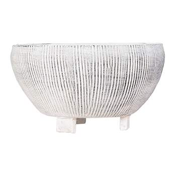 Small Footed Terracotta Planter with Fluted Texture Distressed Cream - Storied Home