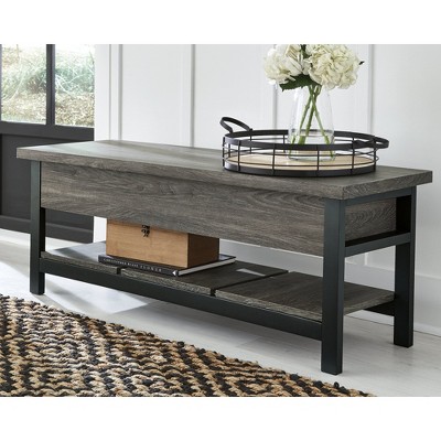 Rhyson 48" Brown Transitional Storage Bench with Plank Shelf