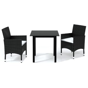 vidaXL 3 Piece Patio Dining Set with Cushions Poly Rattan Black - 1 of 1