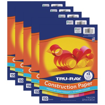 Tru-Ray Construction Paper, Warm Assorted, 9" x 12", 150 Sheets Per Pack, 5 Packs