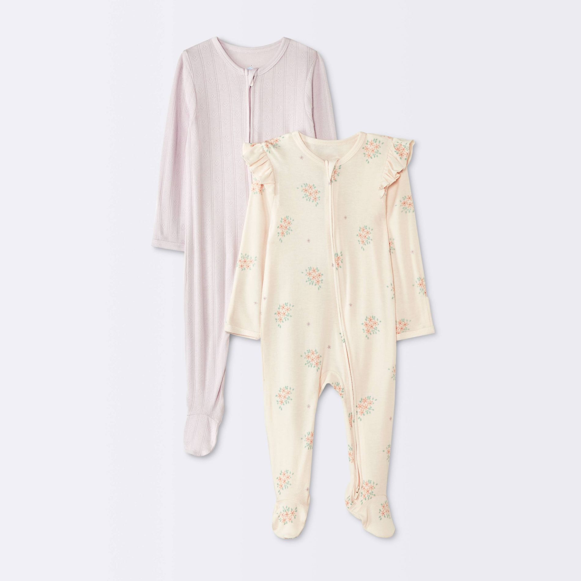Baby Girls' 2pk Long Sleeve So Very Soft Floral Modal Sleep N' Play - Cloud Island™ Pink 0-3M