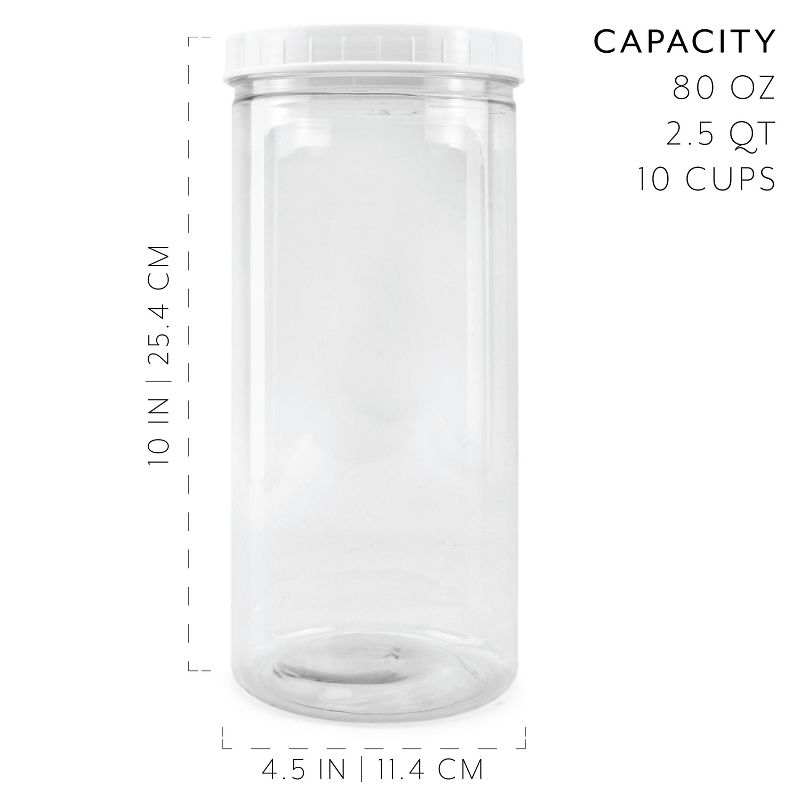Cornucopia Brands 2.5qt Tall Clear Plastic Canisters w Lids and Labels 3pk, 10 cups; 10in Tall BPA-free PET Plastic 80oz Jars, 3 of 9