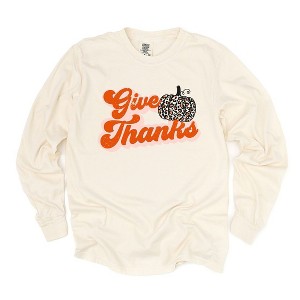 Simply Sage Market Women's Give Thanks Pumpkin Long Sleeve Garment Dyed Tee - 1 of 4