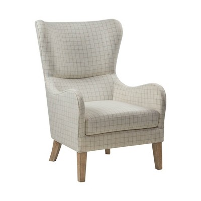 Gray Linen Wingback Accent Chair with Light Wood Legs