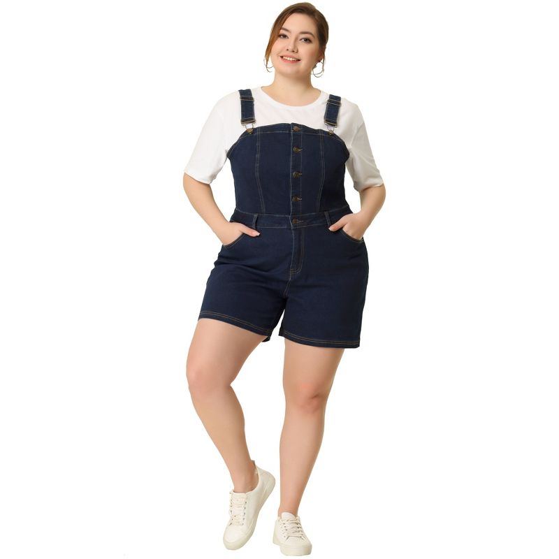 Agnes Orinda Women's Plus Size Denim Shortall Button Jeans Short, 3 of 6