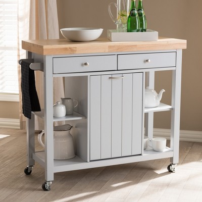 Light Gray Rubberwood Kitchen Island Cart with Storage