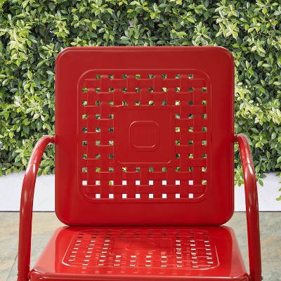 Set of 2 Red Steel Retro Outdoor Arm Chairs