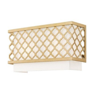 Arabesque Soft Gold 2-Light Wall Sconce with Off-White Shade