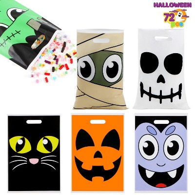 Joyfy 72 Pcs Halloween Goodie Bag Kids Trick or Treat Candy Bags Plastic Snacks Bags for Halloween Gifts Event Party Favor Supply Classroom Prizes