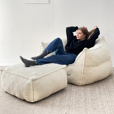 Bailan Teddy Bean Bag Accent Chair Sets,beige Teddy Minimalist Bean Bag ...