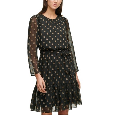 Calvin Klein Womens Smocked Ruffled Dress