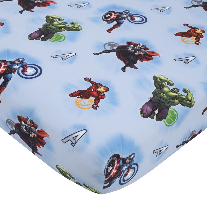 Marvel Avengers Fight the Foes Blue, Red, Green Hulk, Iron Man, Thor, Captain America 4 Piece Toddler Bed Set, 3 of 7