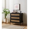 Mdf Rattan Storage Cabinet With 3 Large Drawers, Wooden Bedside Table Drawer Dresser, Sideboard With Storage Space For Living Room Hallway Bedroom - 2 of 4
