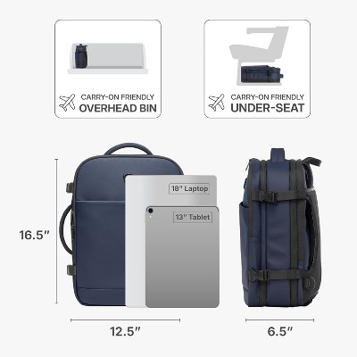 Traveler's Choice Markham Expandable, Clamshell Opening, Weekender, 27L Capacity Travel Backpack, Navy — фото 4