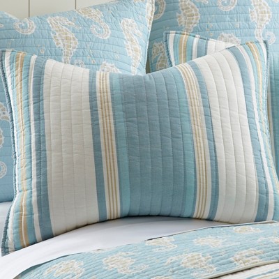 Blue and Taupe Cotton Twin Reversible Quilt Set