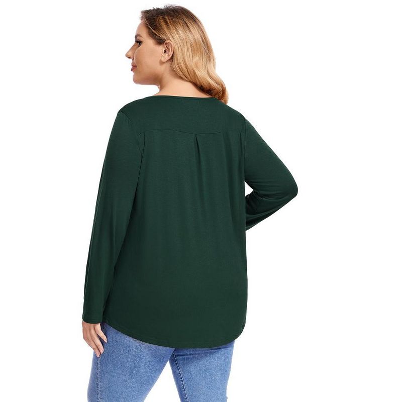 WhizMax Women Plus Size Pleated Flowy Top 3/4 Roll Sleeve Casual Loose Blouse Round Neck Tunic Shirt Long Sleeve, 5 of 8
