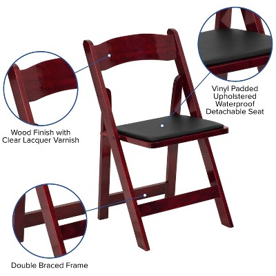 Elegant Mahogany Wood Folding Chair with Vinyl Padded Seat