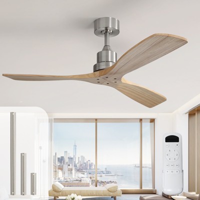 52 Inch Ceiling Fan No Light Modern Solid Wood Ceiling Fan with Remote High CFM Airflow, Quiet DC Motor 3 Rods 6 Speeds Timer & Reversible for Bedroom