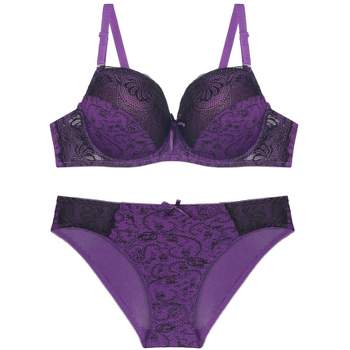 Honey B Women's Exotic Sunrise Bra Set Medium 36D Purple Black at