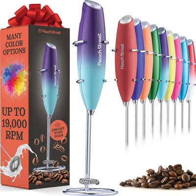 Peach Street Powerful Handheld Milk Frother, Mini Frother Wand, Battery Operated Stainless Steel Mixer, With Stand. for Milk, Latte