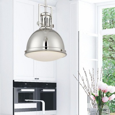 Polished Nickel 1-Light Pendant with White Opal Glass Shade