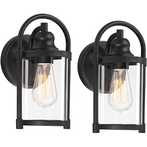 John Timberland Rustic Wall Light Sconces Set of 2 Black Metal Hardwired 10 1/4" Fixture Clear Glass for Bedroom Bathroom Vanity - 1 of 4
