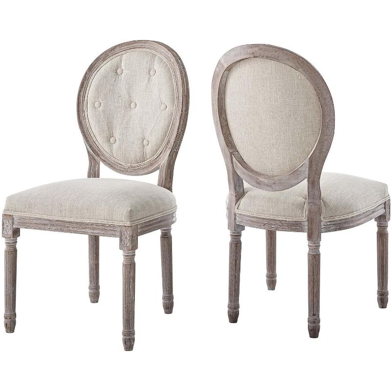 Modway Arise Vintage French Upholstered Fabric Dining Side Chair Set of 2 Beige, 1 of 10