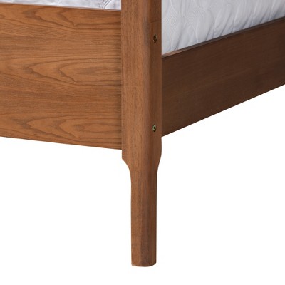 Ash Walnut and Light Grey Fabric Upholstered Queen Canopy Bed with Tufted Headboard