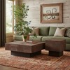 HomeRoots 40" Dark Brown and Black Solid Wood Square Block Coffee Table - 2 of 4