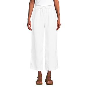 Lands' End Women's High Rise Pull On Drawstring Linen Wide Leg Crop Pants - 1 of 4