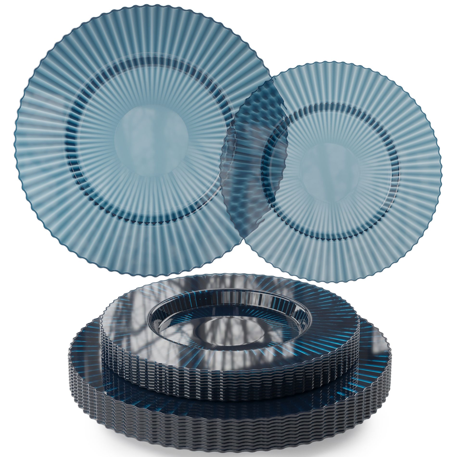 Earthtrends 40 Ct Gemstone Translucent Glasslike Plastic Fluted Plates Disposable Service 40 | 20 PCs 10 In Dinner Plates 20 PCS 8 In Dessert Plates