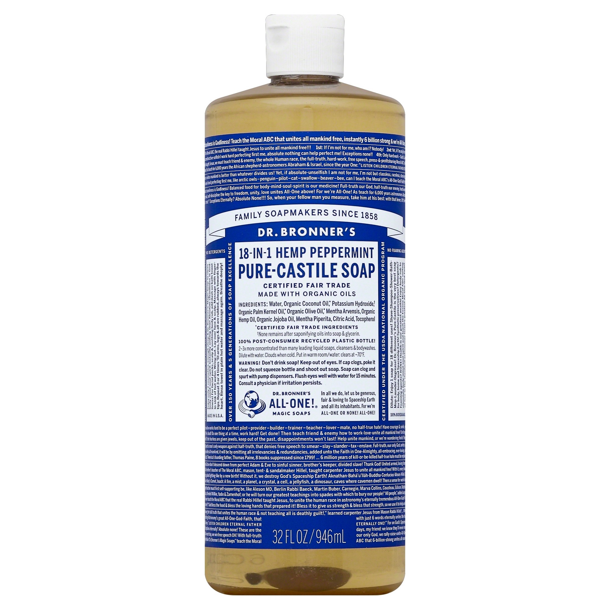 Dr. Bronner's Hemp Peppermint Pure Castile Soap - 32 fl oz
