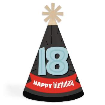 Big Dot of Happiness Boy 18th Birthday - Cone Happy Birthday Party Hats for Adults - Set of 8 (Standard Size)