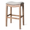 HomeRoots 31" Beige and Natural Fabric and Solid Wood Backless Bar Height Bar Chair - 4 of 4