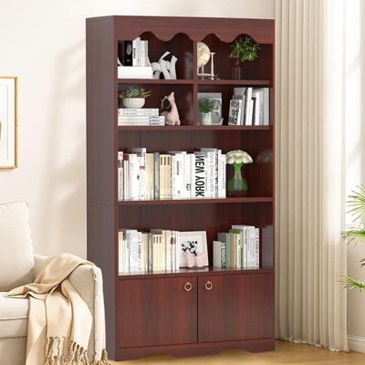 63" 5-Tier Bookcase with 6 Open Shelves & Hidden Storage Door - Adjustable Feet, Modern Floor Standing Shelf for Home Office