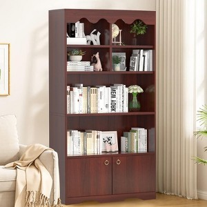 63" 5-Tier Bookcase with 6 Open Shelves & Hidden Storage Door - Adjustable Feet, Modern Floor Standing Shelf for Home Office - 1 of 4